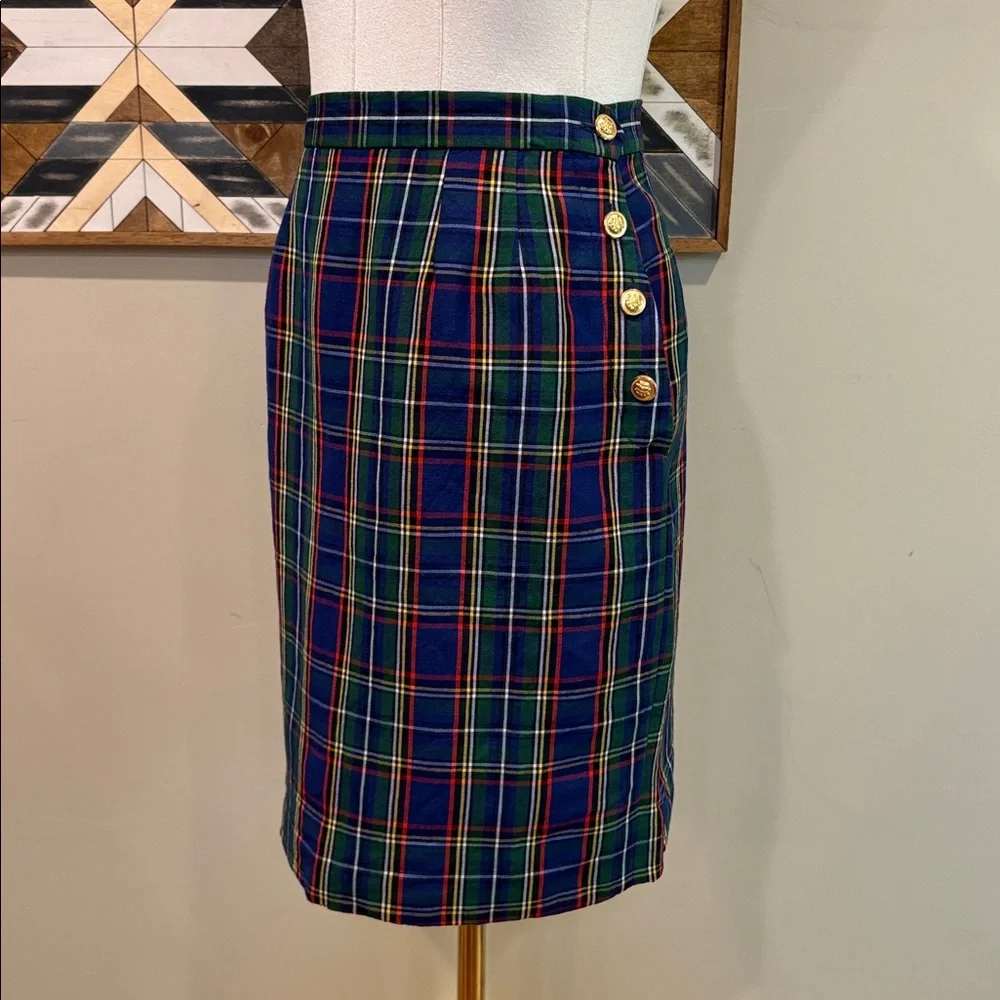 Ralph Lauren Blue and Green Plaid Pencil Skirt - Picture 3 of 14